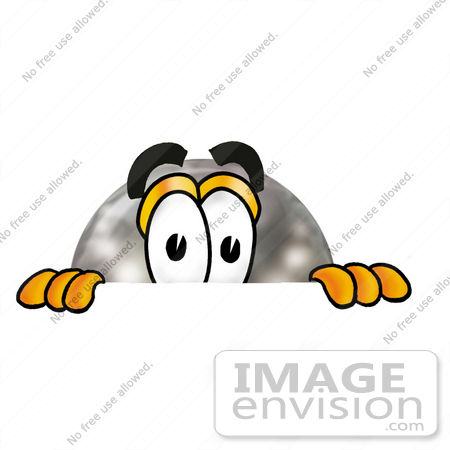 #22913 Clip Art Graphic of a Bowling Ball Cartoon Character Peeking Over a Surface by toons4biz