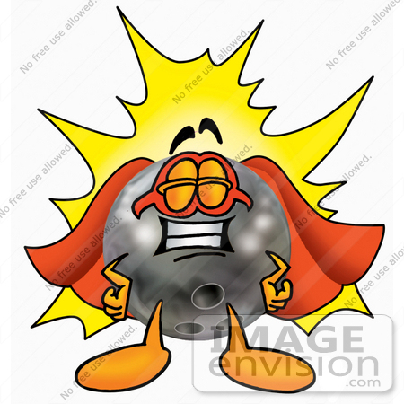#22917 Clip Art Graphic of a Bowling Ball Cartoon Character Dressed as a Super Hero by toons4biz