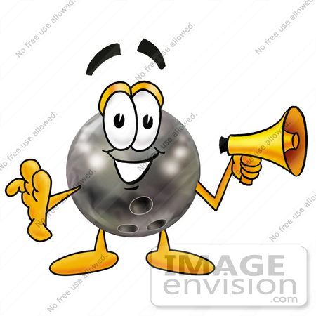 #22918 Clip Art Graphic of a Bowling Ball Cartoon Character Holding a Megaphone by toons4biz