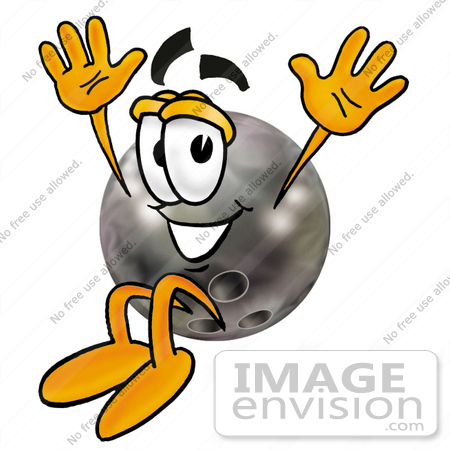 #22919 Clip Art Graphic of a Bowling Ball Cartoon Character Jumping by toons4biz