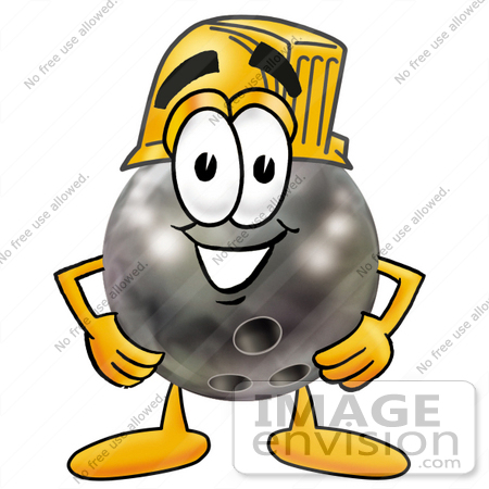 #22920 Clip Art Graphic of a Bowling Ball Cartoon Character Wearing a Hardhat Helmet by toons4biz