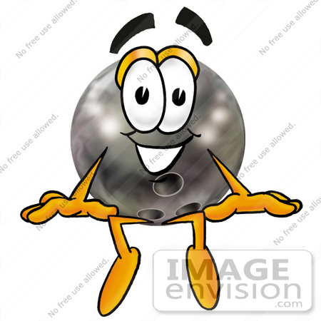 #22922 Clip Art Graphic of a Bowling Ball Cartoon Character Sitting by toons4biz