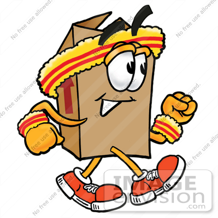 #22938 Clip Art Graphic of a Cardboard Shipping Box Cartoon Character Speed Walking or Jogging by toons4biz