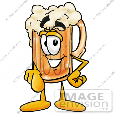 #23008 Clip art Graphic of a Frothy Mug of Beer or Soda Cartoon Character Pointing at the Viewer by toons4biz