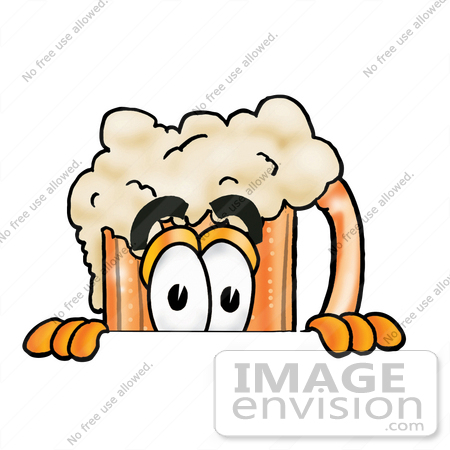 #23009 Clip art Graphic of a Frothy Mug of Beer or Soda Cartoon Character Peeking Over a Surface by toons4biz