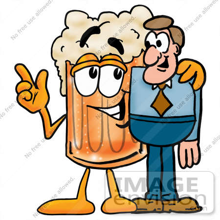 #23020 Clip art Graphic of a Frothy Mug of Beer or Soda Cartoon Character Talking to a Business Man by toons4biz