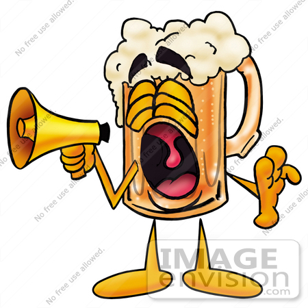 #23024 Clip art Graphic of a Frothy Mug of Beer or Soda Cartoon Character Screaming Into a Megaphone by toons4biz