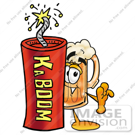 #23028 Clip art Graphic of a Frothy Mug of Beer or Soda Cartoon Character Standing With a Lit Stick of Dynamite by toons4biz