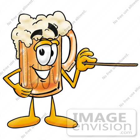 #23031 Clip art Graphic of a Frothy Mug of Beer or Soda Cartoon Character Holding a Pointer Stick by toons4biz