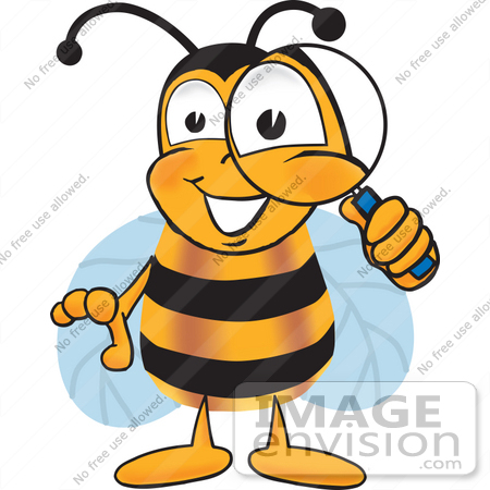 #23034 Clip art Graphic of a Honey Bee Cartoon Character Looking Through a Magnifying Glass by toons4biz