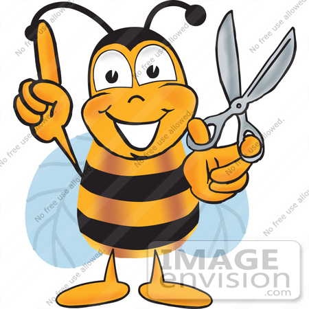 #23037 Clip art Graphic of a Honey Bee Cartoon Character Holding a Pair of Scissors by toons4biz