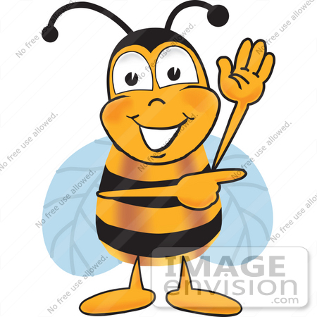 #23046 Clip art Graphic of a Honey Bee Cartoon Character Waving and Pointing by toons4biz