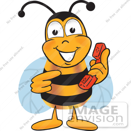 #23049 Clip art Graphic of a Honey Bee Cartoon Character Holding a Telephone by toons4biz
