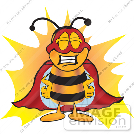 #23052 Clip art Graphic of a Honey Bee Cartoon Character Dressed as a Super Hero by toons4biz