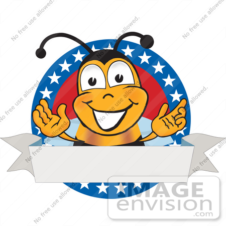 #23055 Clip art Graphic of a Honey Bee Cartoon Character Logo With Stars and a Blank Label by toons4biz