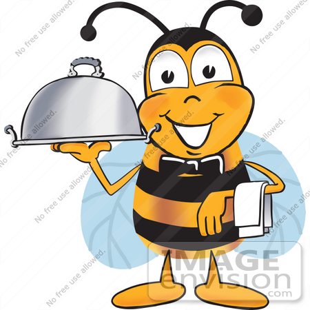 #23060 Clip art Graphic of a Honey Bee Cartoon Character Dressed as a Waiter and Holding a Serving Platter by toons4biz