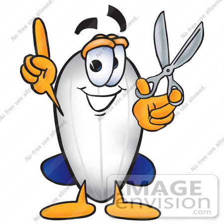 #23062 Clip art Graphic of a Dirigible Blimp Airship Cartoon Character Holding a Pair of Scissors by toons4biz