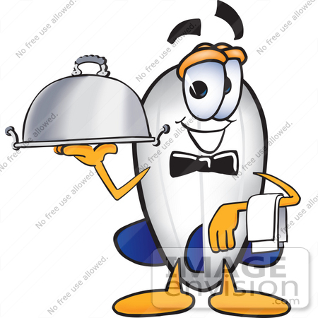 #23069 Clip art Graphic of a Dirigible Blimp Airship Cartoon Character Dressed as a Waiter and Holding a Serving Platter by toons4biz