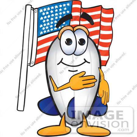 #23075 Clip art Graphic of a Dirigible Blimp Airship Cartoon Character Pledging Allegiance to an American Flag by toons4biz