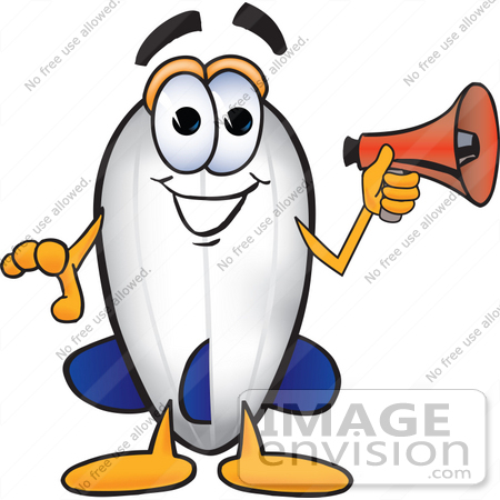 #23079 Clip art Graphic of a Dirigible Blimp Airship Cartoon Character Holding a Megaphone by toons4biz