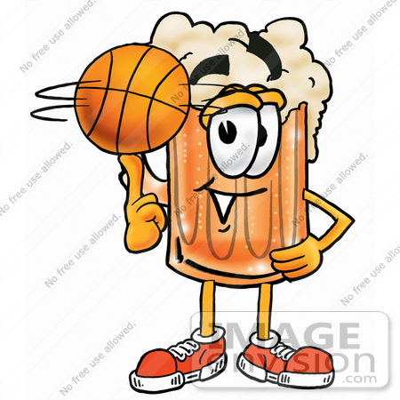 #23088 Clip art Graphic of a Frothy Mug of Beer or Soda Cartoon Character Spinning a Basketball on His Finger by toons4biz