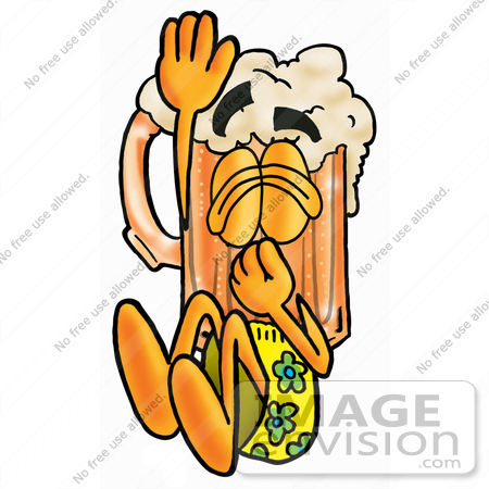 #23100 Clip art Graphic of a Frothy Mug of Beer or Soda Cartoon Character Plugging His Nose While Jumping Into Water by toons4biz