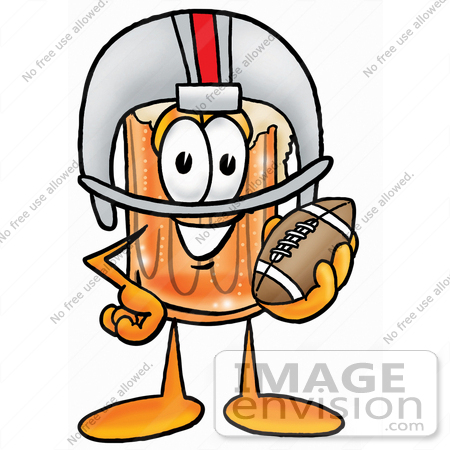 #23101 Clip art Graphic of a Frothy Mug of Beer or Soda Cartoon Character in a Helmet, Holding a Football by toons4biz