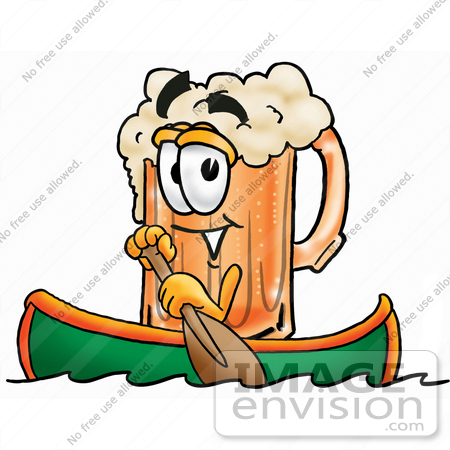 #23102 Clip art Graphic of a Frothy Mug of Beer or Soda Cartoon Character Rowing a Boat by toons4biz