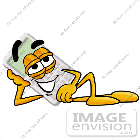 #23117 Clip Art Graphic of a Calculator Cartoon Character Resting His Head on His Hand by toons4biz