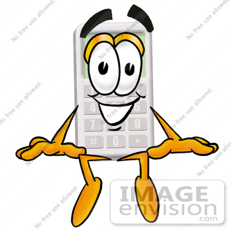 #23118 Clip Art Graphic of a Calculator Cartoon Character Sitting by toons4biz
