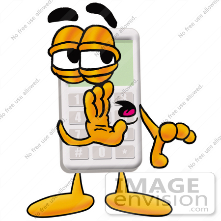 #23125 Clip Art Graphic of a Calculator Cartoon Character Whispering and Gossiping by toons4biz