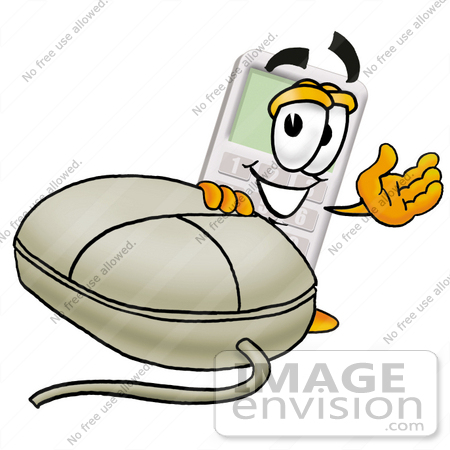 #23128 Clip Art Graphic of a Calculator Cartoon Character With a Computer Mouse by toons4biz