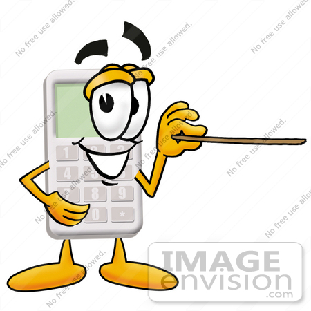 #23130 Clip Art Graphic of a Calculator Cartoon Character Holding a Pointer Stick by toons4biz