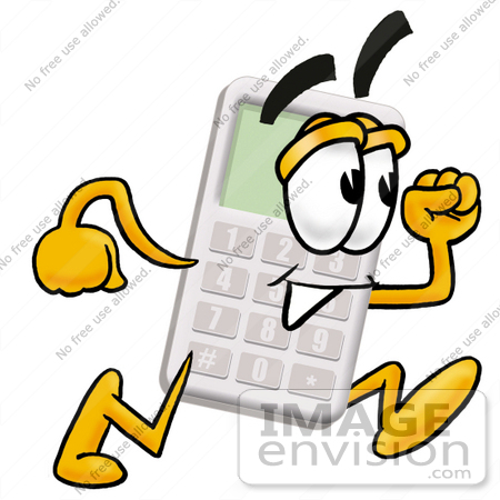 #23131 Clip Art Graphic of a Calculator Cartoon Character Running by toons4biz