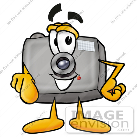 #23133 Clip Art Graphic of a Flash Camera Cartoon Character Pointing at the Viewer by toons4biz