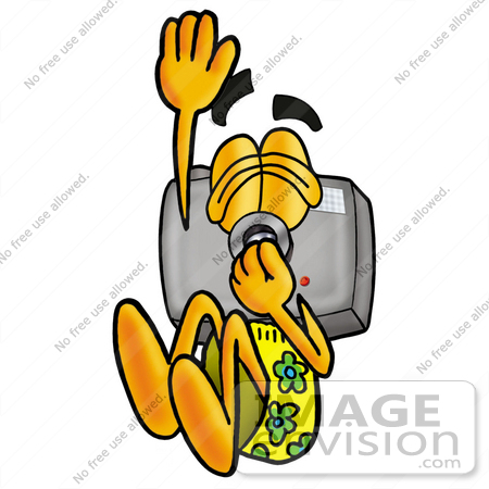 #23144 Clip Art Graphic of a Flash Camera Cartoon Character Plugging His Nose While Jumping Into Water by toons4biz