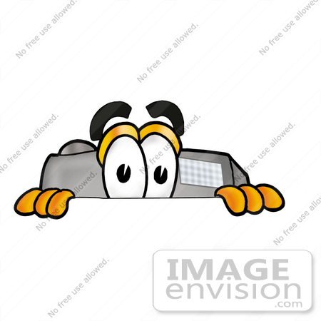 #23147 Clip Art Graphic of a Flash Camera Cartoon Character Peeking Over a Surface by toons4biz