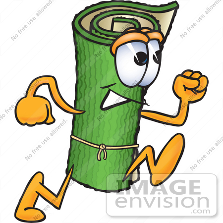 #23234 Clip Art Graphic of a Rolled Green Carpet Cartoon Character Running by toons4biz