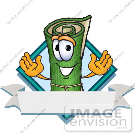 #23237 Clip Art Graphic of a Rolled Green Carpet Cartoon Character Label by toons4biz