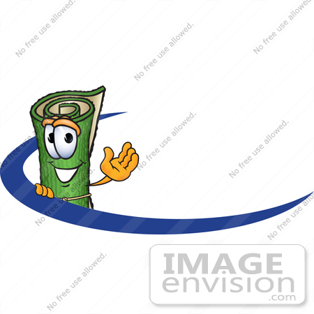 #23255 Clip Art Graphic of a Rolled Green Carpet Cartoon Character Logo With a Dash by toons4biz