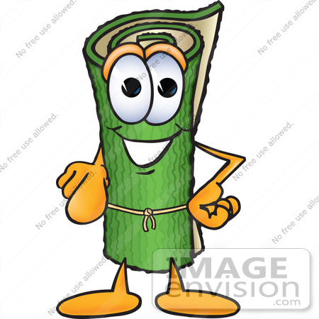 #23258 Clip Art Graphic of a Rolled Green Carpet Cartoon Character Pointing at the Viewer by toons4biz