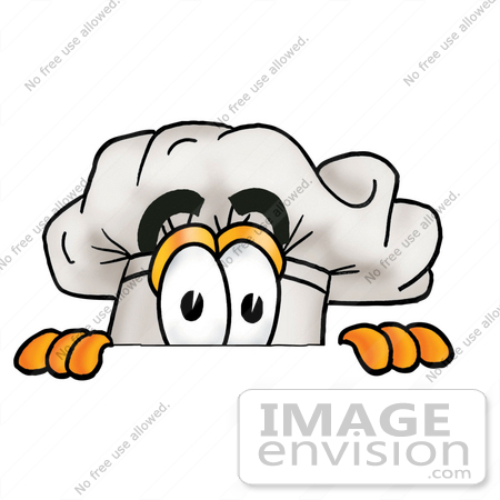#23280 Clip Art Graphic of a White Chefs Hat Cartoon Character Peeking Over a Surface by toons4biz