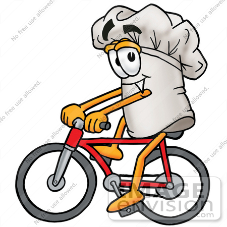 #23282 Clip Art Graphic of a White Chefs Hat Cartoon Character Riding a Bicycle by toons4biz