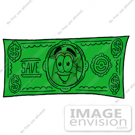 #23286 Clip Art Graphic of a White Chefs Hat Cartoon Character on a Dollar Bill by toons4biz