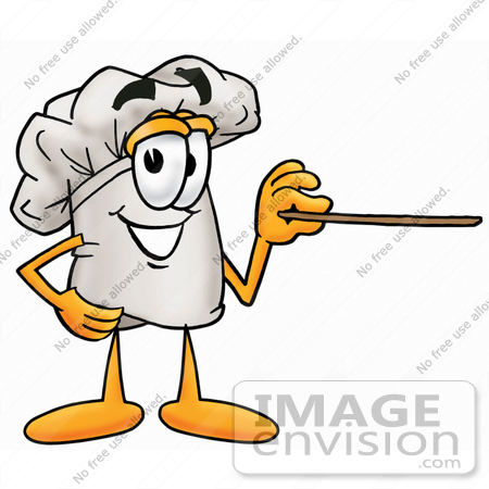 #23307 Clip Art Graphic of a White Chefs Hat Cartoon Character Holding a Pointer Stick by toons4biz