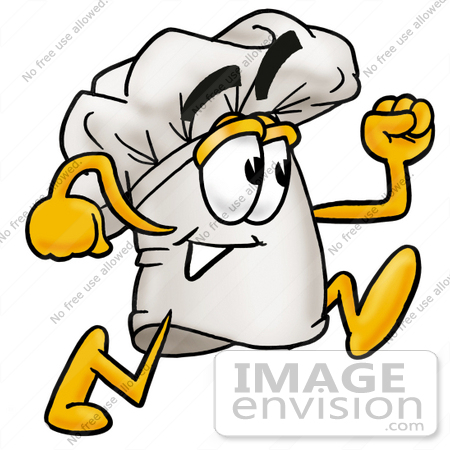 #23318 Clip Art Graphic of a White Chefs Hat Cartoon Character Running by toons4biz