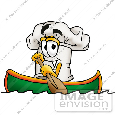 #23321 Clip Art Graphic of a White Chefs Hat Cartoon Character Rowing a Boat by toons4biz