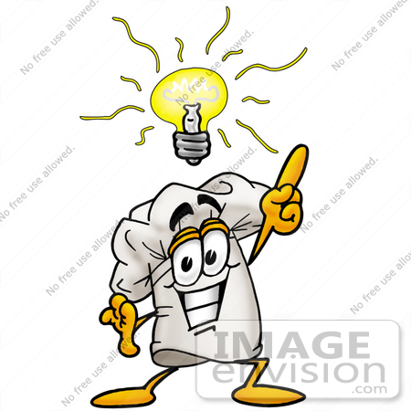 #23322 Clip Art Graphic of a White Chefs Hat Cartoon Character With a Bright Idea by toons4biz