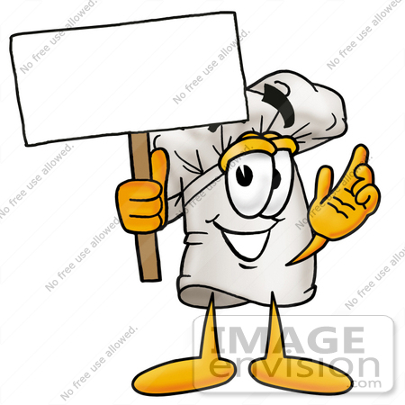 #23326 Clip Art Graphic of a White Chefs Hat Cartoon Character Holding a Blank Sign by toons4biz
