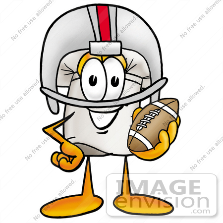 #23330 Clip Art Graphic of a White Chefs Hat Cartoon Character in a Helmet, Holding a Football by toons4biz